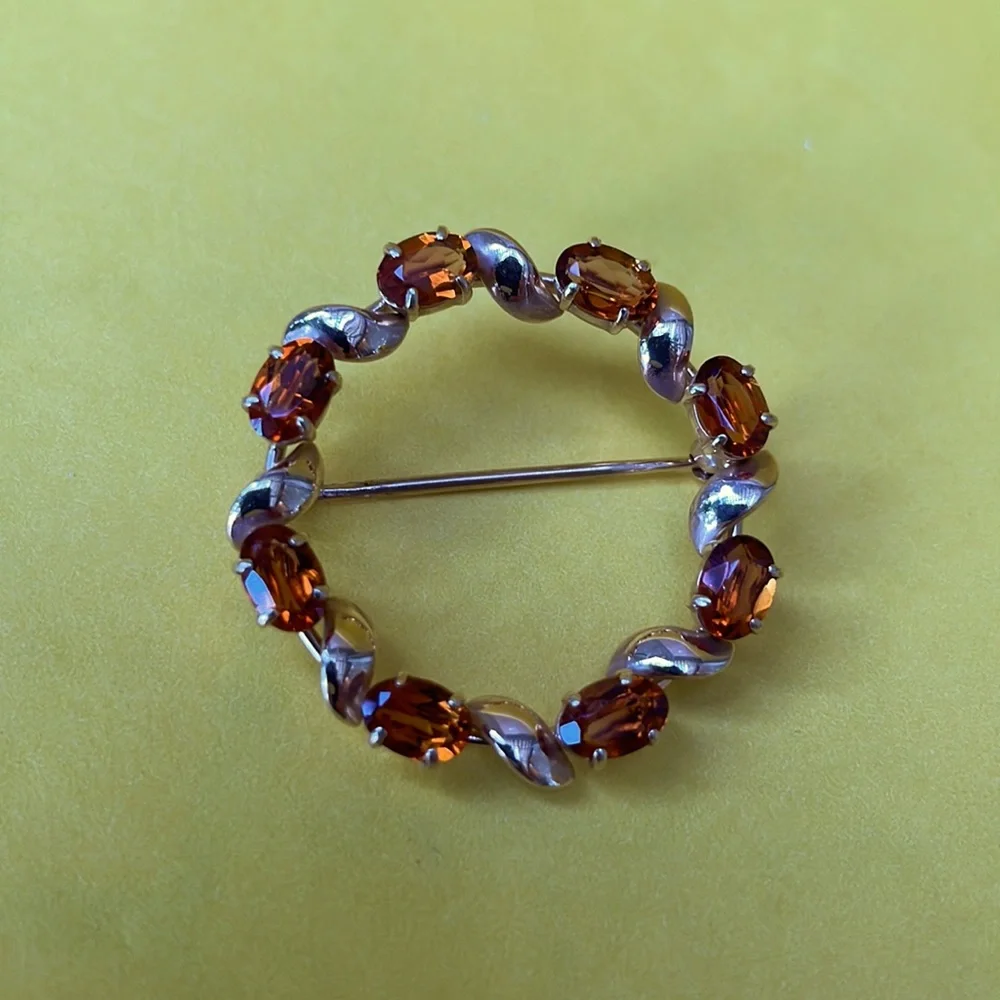 Antique 14k gold brooch with genuine orange/brown  stones